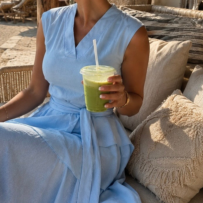 Blue linen layerd Dress