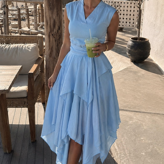 Blue linen layerd Dress