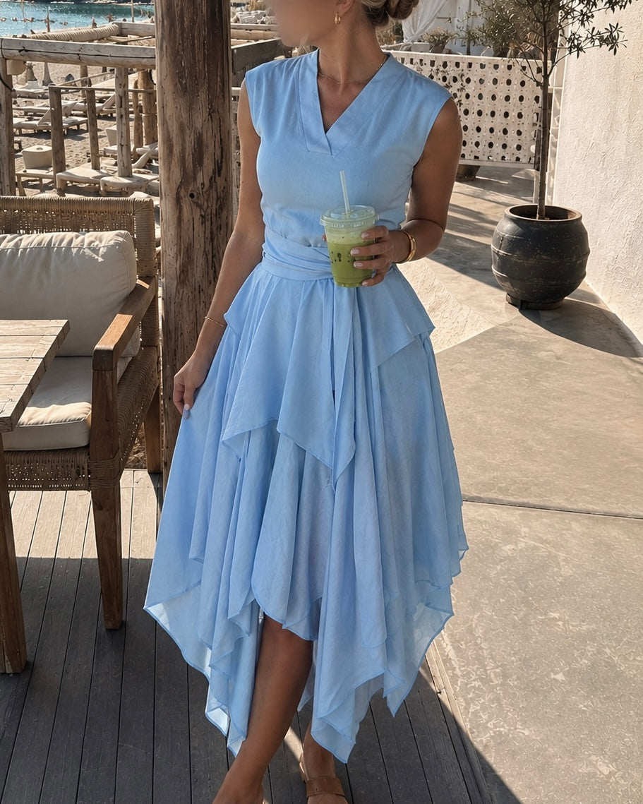 Blue linen layerd Dress